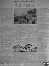 ARTICLE PRESSE 1927 SALON DES VINS DE FRANCE CALVADOS COGNAC MAGNIER CIDRE