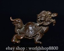 2.6" Old Chinese Purple Copper Feng Shui Dragon turtle Statue Sculpture