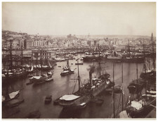 Italia, Napoli via Piliero e porto Vintage albumen print,  Tirage albuminé  