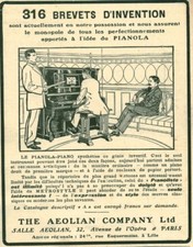 Publicité ancienne piano pianola-316 brevets 1908 issue de magazine