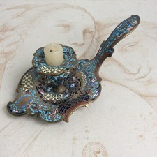 Ancien Bougeoir Bronze et Email Cloisonné XIXème Napoleon III