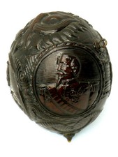 Ancienne Noix Sculptée Portaits Empereur Napoleon iii gourde à poudre 1850 XIXe