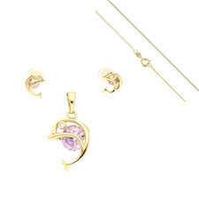 Parure Bijoux - Enfant - Dauphin - Rose - Plaqué Or Jaune 750/1000 3 Microns