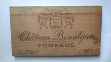 Estampe bois façade de caisse vin Château Bonalgue 1988