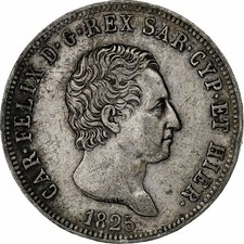 [#1164127] ITALIAN STATES, SARDINIA, Carlo Felice, 5 Lire, 1825, Torino, Silver,