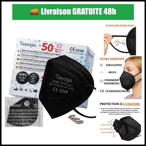Masque ffp2 noir - pièces, ce
