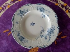 Assiette Octogonale ancienne Terre de Fer Faience Gien Décor Floral Bleu 26,5cm