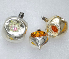 3 anciennes lanternes décorations de sapin de Noël vintage en verre URSS déco...