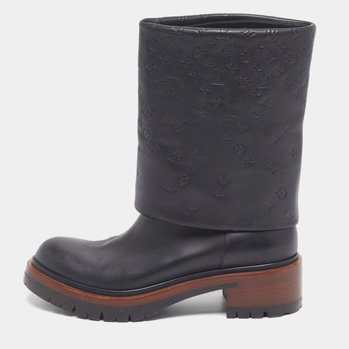Bottes cuir noir monogramme - bottes,