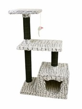 ZAMIBO Arbre à chat maison tête de chat, 2 étages, jouet, 30x48x84cm, gris noir