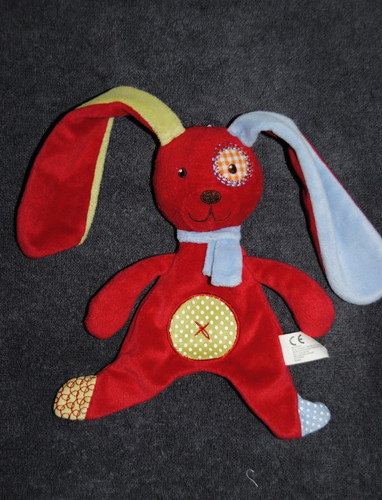 Doudou lapin plat - lapin, rouge