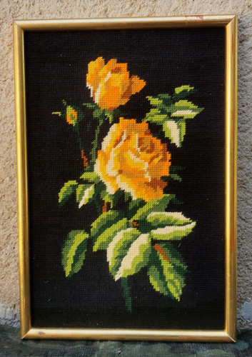Tapisserie canevas rose jaune - tapisserie,