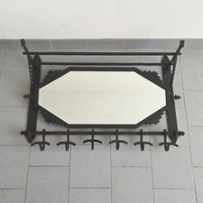 PORTEMANTEAU MURAL & MIROIR FRANCAIS ART DECO 1920 1930 EN METAL MARTELE 20S 30S