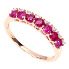 925 Bague en Argent Rond Rubis