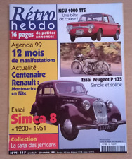RETRO HEBDO  N°91 (31/12/1998)- Simca 8 1200 1951/NSU 1000 TS/Moto Peugeot P 135