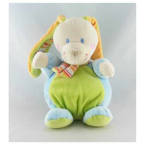 Doudou lapin vert bleu
