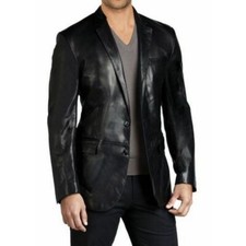 Blazer En Cuir Noir Pour Homme