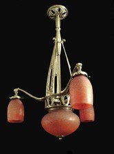 FERDINAND BIES & DELATTE: LUSTRE ART DÉCO EN BRONZE & PÂTES DE VERRE 1925-1928