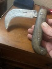 Ancien Couteau Pliant Serpette Vigneronne Signé Caissezol Auxvans Manche Corne