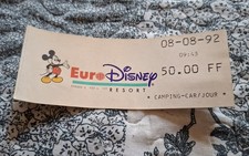 Rare Ticket de parking 1992 Euro disney Disneyland Paris Eurodisney 