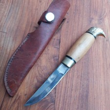 Joli Couteau PUUKKO SCANDINAVE à Tête d Aigle Manche en Bois avec Étui en Cuir 