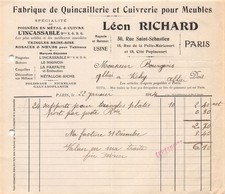 14  FACTURE QUINCAILLERIE LEON RICHARD A PARIS - M.BOURGEOIS QUINCAILLERIE A VI
