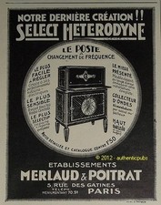 Publicite ancienne 1927 POSTE TSF RADIO SELECT HETERODYNE MERLAUD POITRAT