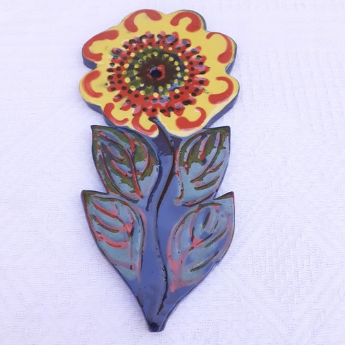 Plaque murale fleur poterie - plaque,