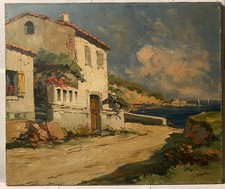 TABLEAU MAISON FLEURIE A AGAY ST RAPHAEL HUILE SUR TOILE SIGNEE A NETTOYER