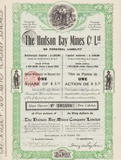 THE HUDSON BAY MINES Co Ltd - ACTION DE 5 DOLLARS 1911 - CANADA Ontario