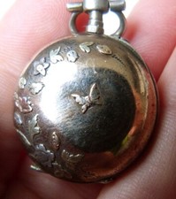 Petite montre gousset pendentif en vermeil ARGENT massif fin 19e siècle papillon