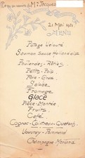 VIEUX PAPIER MENU ANCIEN 1931