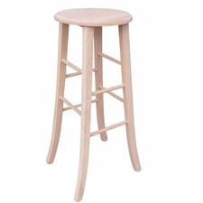 Tabouret De Bar Rond En Bois Brut À Peindre H 80 Cm Avec Pieds En Sabre