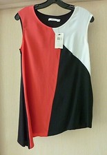 $163 NWT BAILEY 44 Asymmetrical Hem Red White Black Sleeveless Top Blouse S 4 6 