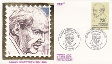 Enveloppe 1er jour Maurice Genevoix Ecrivain 1990 Soie CEF   