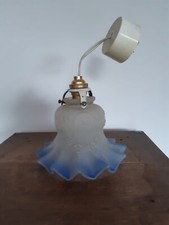 Ancien plafonnier suspension dentelée opaline bleu +🎁🎁
