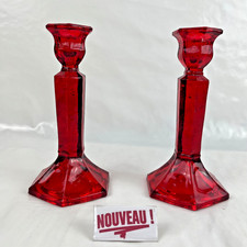 ➜PAIRE DE BOUGEOIRS/CHANDELIERS EN VERRE teinté rouge rubis Art Déco vintage