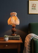 Lampe de Table Vintage 70s Bois Tourné et Toile de Jute - Petite Lampe de Chevet