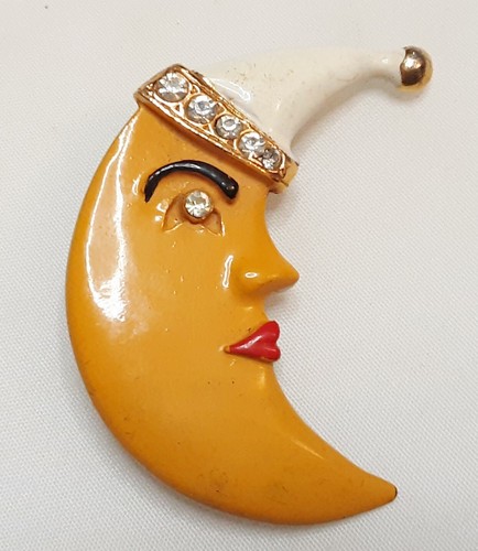 Broche rétro demi lune - rétro, émail