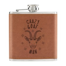 Flasque À Hip En Cuir PU Tan De 6oz Avec Un Homme Chèvre Fou - Animal Drôle
