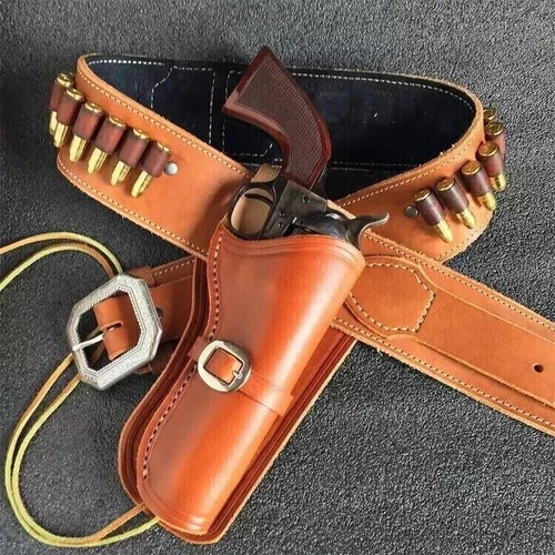 Leather gun holster belt - leather,