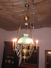 Lustre suspension à contre poids bronze , laiton , opaline Epoque XIX°