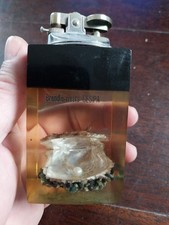 BRIQUET DE TABLE VINTAGE PERLE ET HUITRE PERLE NATURELLE DANS RESINE DESIGN 1970