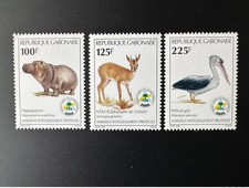 Gabon 1998 Mi. 1403 - 1405 Animaux protégés Faune Hippopotame Pelican RARE !