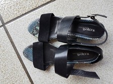 REQINS ORIGINALES CHAUSSURES SANDALES CUIR IMPRESSION REPTILE ET DAIM BLEU T 37