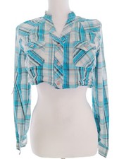 ROSEBUD Blouse Courte pour Femmes Carreaux Boutons Bleu 36 Manches longues