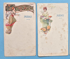 CUISINE GASTRONOMIE MENU 2 PETITS MENUS GENRE MUCHA  VERS 1900
