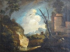PEINTURE XVIIe-PAYSAGE ITALIEN, À LA RUINE, AUX VACHES & BERGER-ÉCOLE FLAMANDE?!