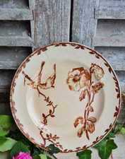 ANCIENNE PETITE ASSIETTE MARRON OISEAU PRINTEMPS CHOISY LE ROI terre de fer