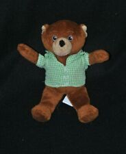 Peluche doudou petit ours brun BAYARD Presse Pomme d'Api chemise vert 19 cm TTBE